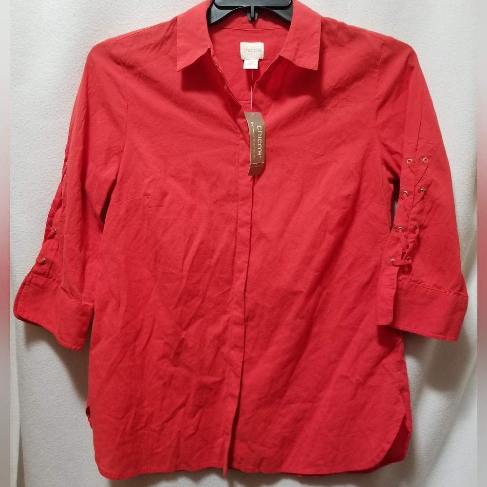 Chico's Bold Coral Button-Down Blouse